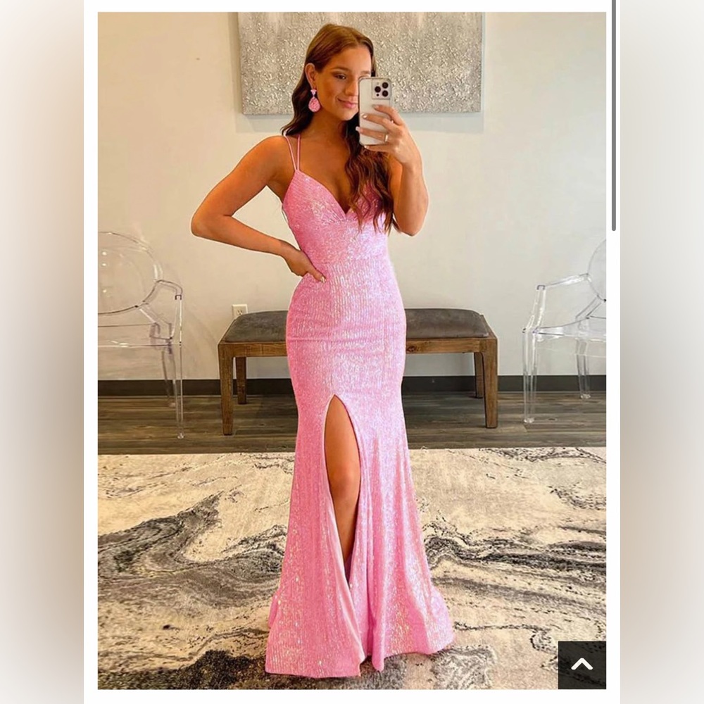 Berlinnova Pink Sequins Mesh Prom Dress
